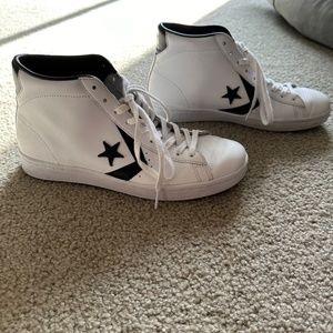All Leather Converse High Tops  - White and Black OWO - Mens 9, Women's 10.5